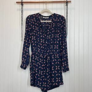 Daniel Rainn Women’s Navy Bird Print Long Sleeve Romper Novelty Size S